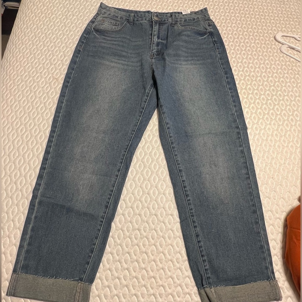 SHEIN High Rise Crop Blue Denim Jeans